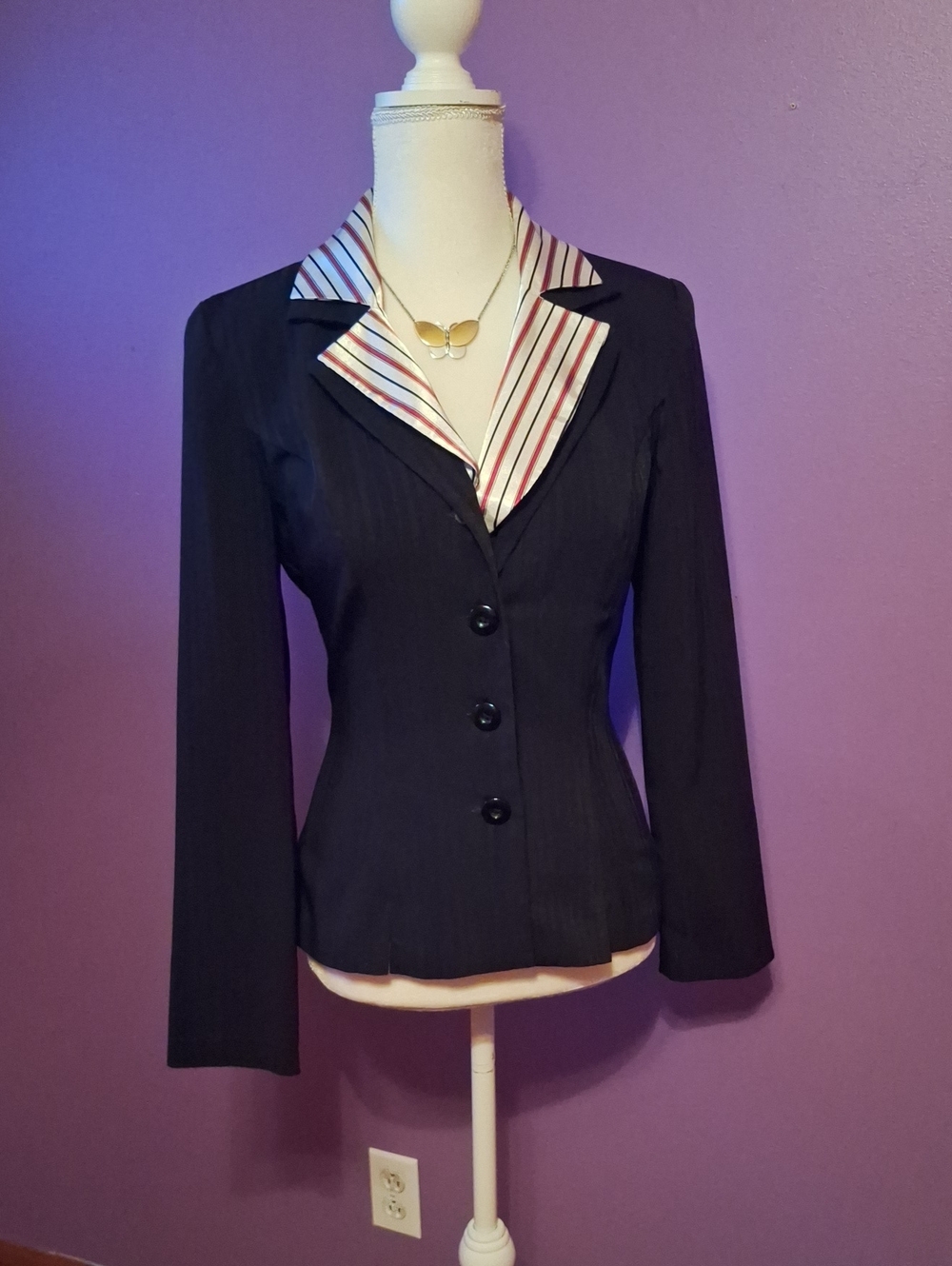 My Michelle Black Blazer with Striped Satin Lapel